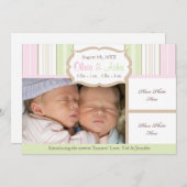 出産おめでとう - 双子 案内状 (正面/裏面)