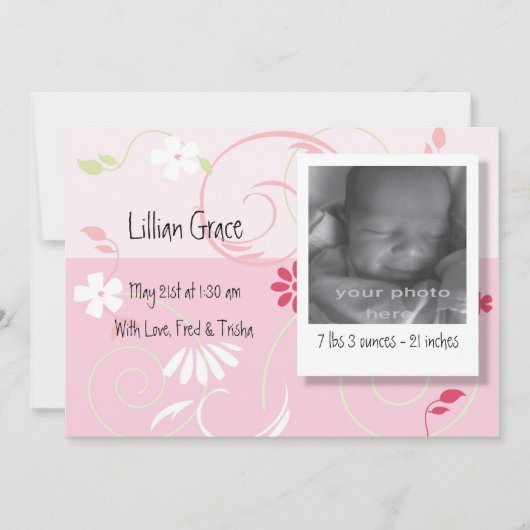 出産おめでとう 女の子 案内状 (正面)