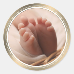 出産おめでとう 新生児 小さな足 ゴールドシール ラウンドシール