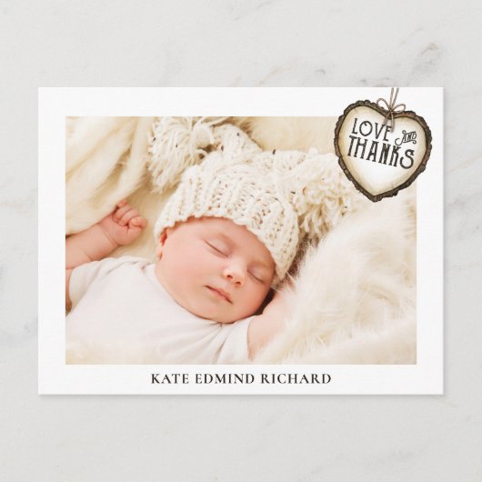 出産おめでとう 赤ちゃんの写真 感謝の気持ちを込めた出産報告カード ポストカード (正面)