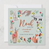 出産お知らせ 緑 かわいい森の動物たち サンキューカード (正面)