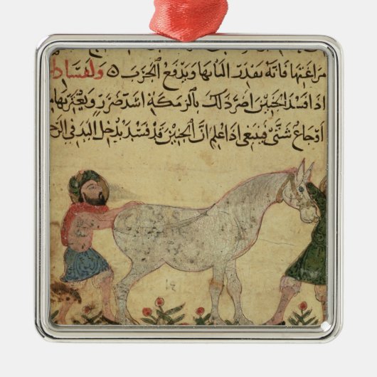 出産するのをロバが救済している獣医 メタルオーナメント (正面)