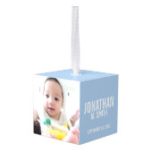 出産のお知らせカスタムとベビー生まれたばかりの写真 キューブオーナメント (裏面アングル)