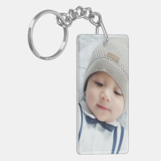 出産のお知らせカスタムとベビー生まれたばかりの写真 キーホルダー (正面左)