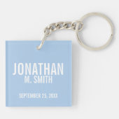 出産のお知らせカスタムとベビー生まれたばかりの写真 キーホルダー (裏面)