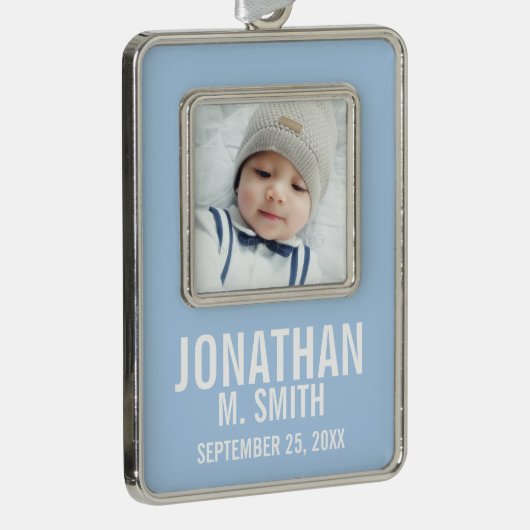 出産のお知らせカスタムとベビー生まれたばかりの写真 シルバープレートフレームオーナメント (右)