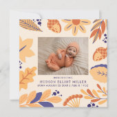 出産のお知らせ 秋のラスティックボヘミアンスクエアカード 招待状 (正面)