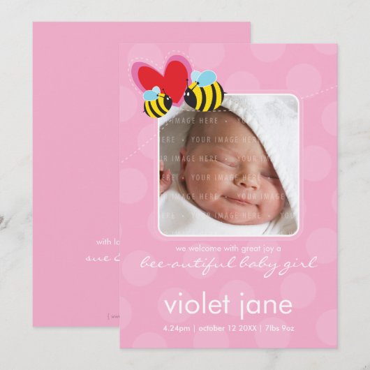 出産のお知らせ：: bee-autiful 4P 案内状 (正面/裏面)