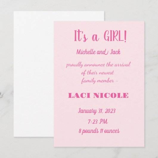 出産シンプル発表 招待状 (正面/裏面)