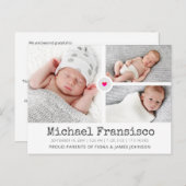 出産モダン発表写真グリッドのコラージュ ポストカード (正面/裏面)