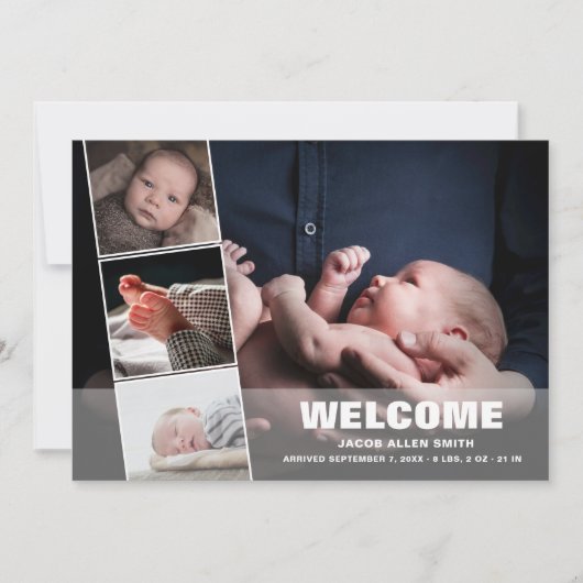 出産予告写真コラージュ|4枚の写真 案内状 (正面)