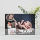 出産予告写真コラージュ|4枚の写真 案内状 (スタンド正面)