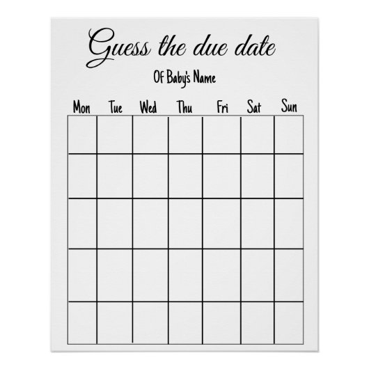 出産予定日の赤ちゃんシャワーゲームを当てる ポスター (正面)