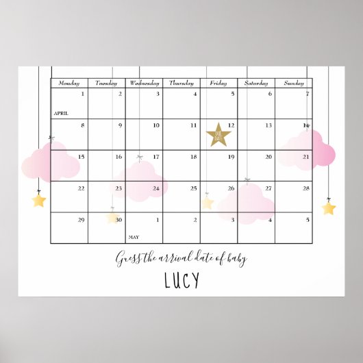 出産予定日を当てよう クラウズ スターズ ベビーシャワー ゲーム ポスター (正面)