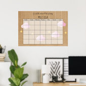 出産予定日を当てよう Rustic Pink Clouds Gold Stars ポスター (ホームオフィス)