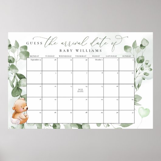 出産予定日カレンダー クマのベア ポスター (正面)