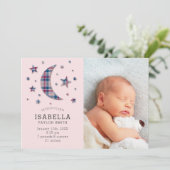 出産案内の写真カード | Plaid Moon Stars 案内状 (スタンド正面)