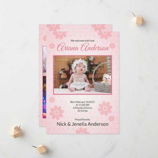 出産案内カードテンプレート 案内状 (正面/裏面インサイチュ)