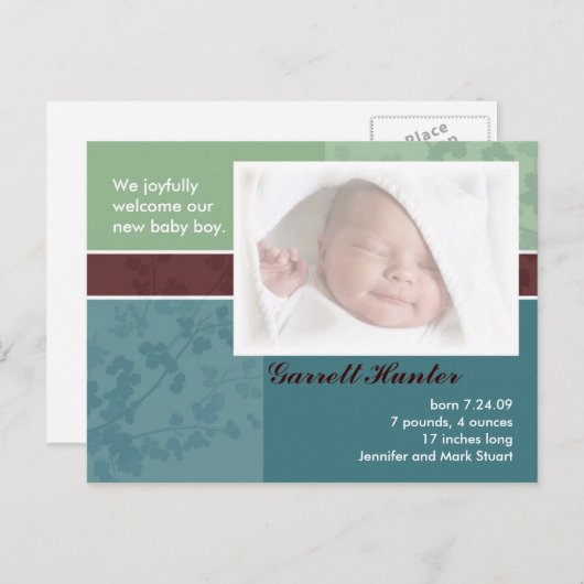 出産案内カード – 男の赤ちゃん 案内ポストカード (正面/裏面)