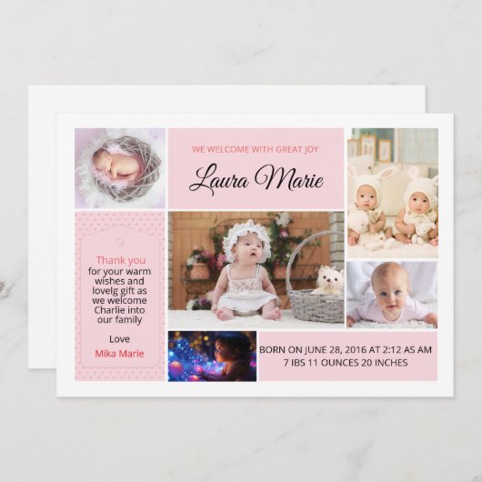 出産案内フォトカードのテンプレート 案内状 (正面/裏面)