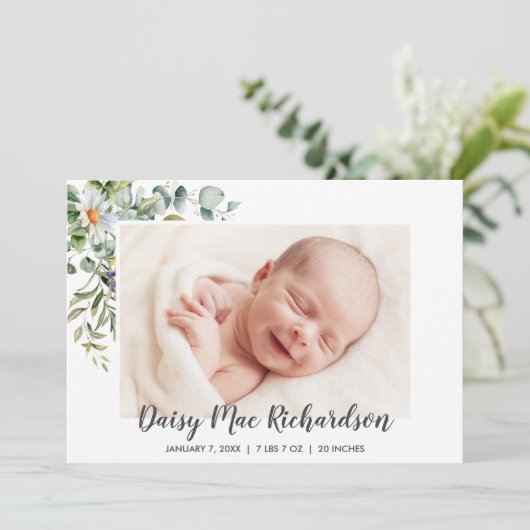 出産案内フォトカードホワイトデイジー 案内状 (スタンド正面)