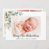 出産案内フォトカードホワイトデイジー 案内状 (正面/裏面)