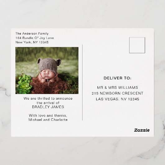 出産案内フォトコラージュ | I'm New Here 箔招待状ポストカード (裏面)