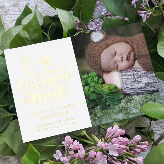 出産案内フォトコラージュ | I'm New Here 箔招待状ポストカード