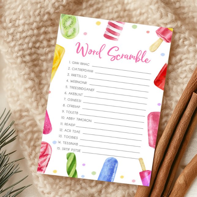 出産準備完了！シャワーパーティ用ワードスクランブルゲーム (Popsicle Baby Shower Word Scramble Game)