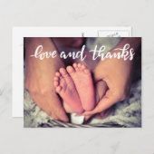 出産発表の愛とスクリプ感謝していトの写真 案内ポストカード (正面/裏面)