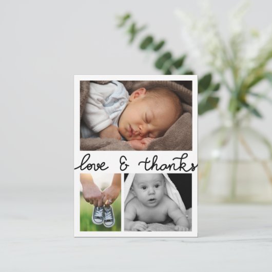 出産発表の愛と感謝してい三つの写真 案内ポストカード (スタンド正面)