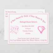 出産発表を行う新しい手 – ベビーガール 案内ポストカード (正面/裏面)