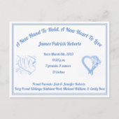 出産発表を行う新しい手 – 男の赤ちゃん 案内ポストカード (正面)