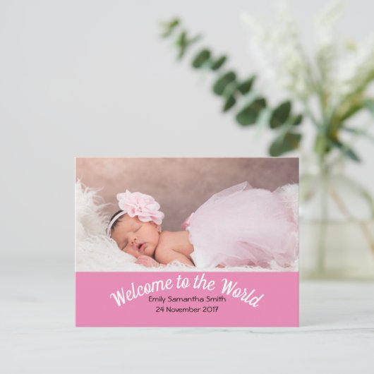 出産発表カスタム写真ベビーガール ポストカード (スタンド正面)