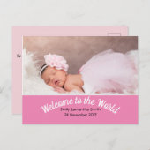 出産発表カスタム写真ベビーガール ポストカード (正面/裏面)