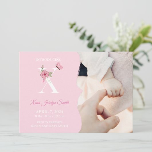 出産発表ガールイニシャルX 招待状 (スタンド正面)