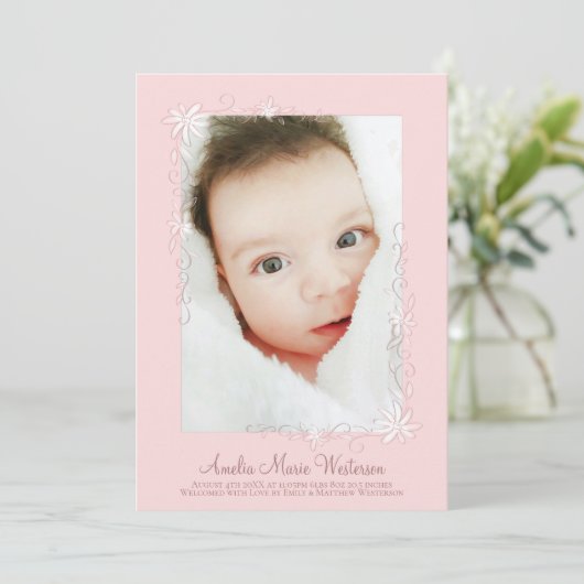 出産発表ガールヴィンテージピンク 招待状 (スタンド正面)