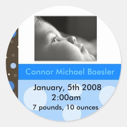 出産発表ステッカーBOY ラウンドシール (正面)