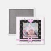 出産発表ピンクベビーガールマグネット マグネット (正面/裏面)