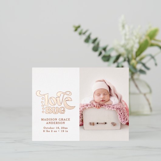 出産発表フォトポストカードラブバグフォイル 箔招待状ポストカード (立ち正面)