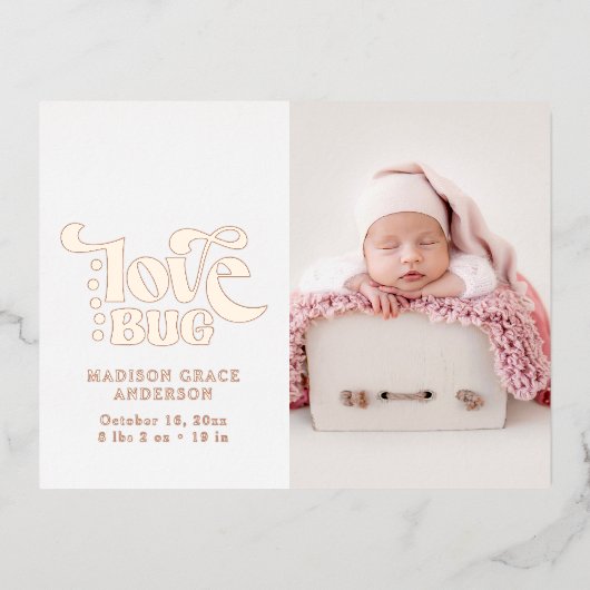 出産発表フォトポストカードラブバグフォイル 箔招待状ポストカード (正面)