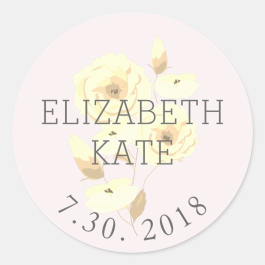 出産発表ベビーガールピンクフローラシール ラウンドシール (正面)