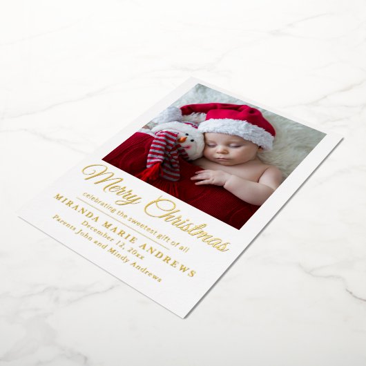 出産発表メリークリスマスフォト 箔シーズンカード (回転した状態)