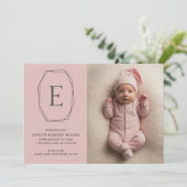 出産発表モノグラムモダンピンクカード 案内状 (スタンド正面)