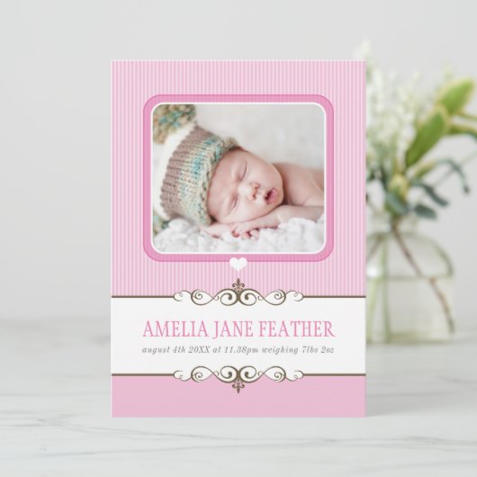 出産発表大切赤ちゃんピンク 案内状 (スタンド正面)