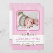 出産発表大切赤ちゃんピンク 案内状 (正面/裏面)