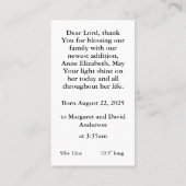 出産発表祈りの言葉カード コーリングカード (裏面)