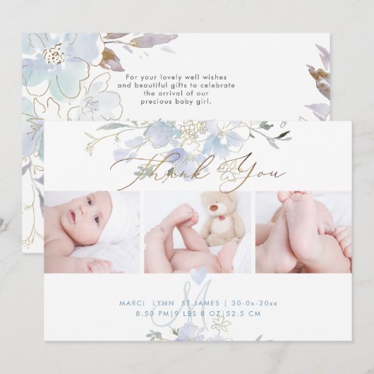 出産発表+シャワーお礼 ブルースイートピー 招待状 (正面/裏面)