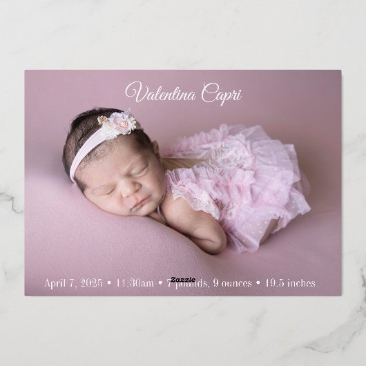 出産発表 箔招待状 (裏面)