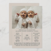 出産発表Preemie Twins NICU Taupe Card 案内状 (正面/裏面)